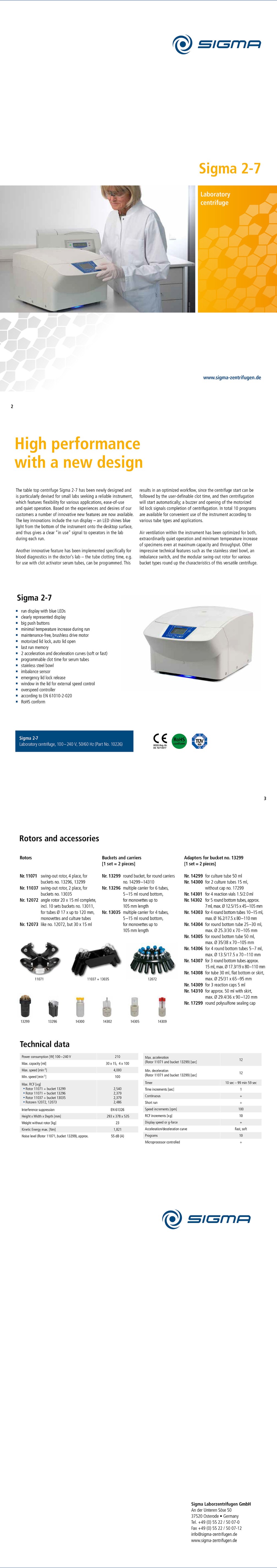 Центрифуга лабораторная  Sigma 2-7